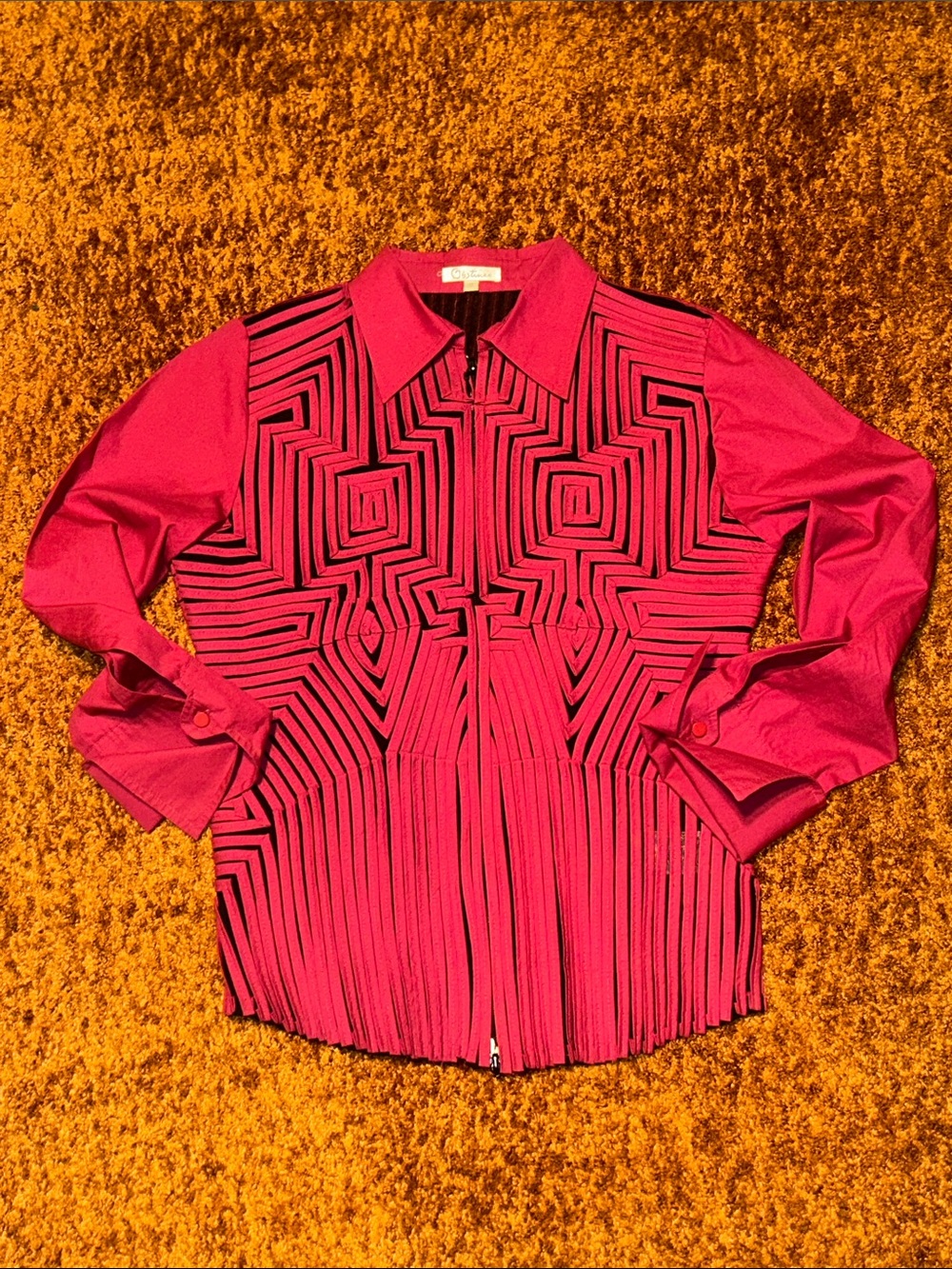 Betsey Johnson Hot Pink Geometric-Texture Zip Shirt Jacket
